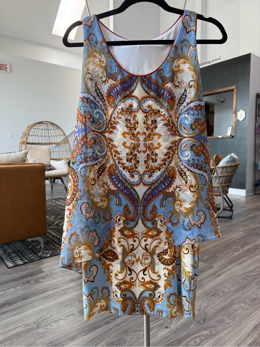 Sleeveless Blue Paisley Print Shift Dress summer !!!!!